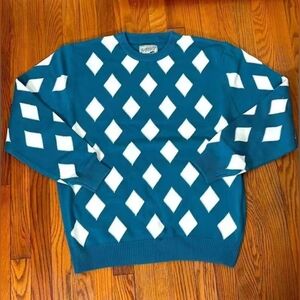 Blue and White Argyle Men's Sweater